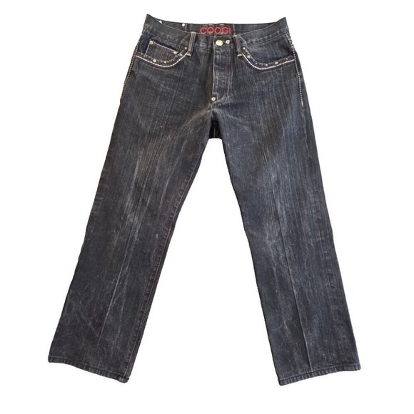 Coogi Jeans Men's W36 L32 Black Denim Crown Insignia Embroidered Straight Y2K